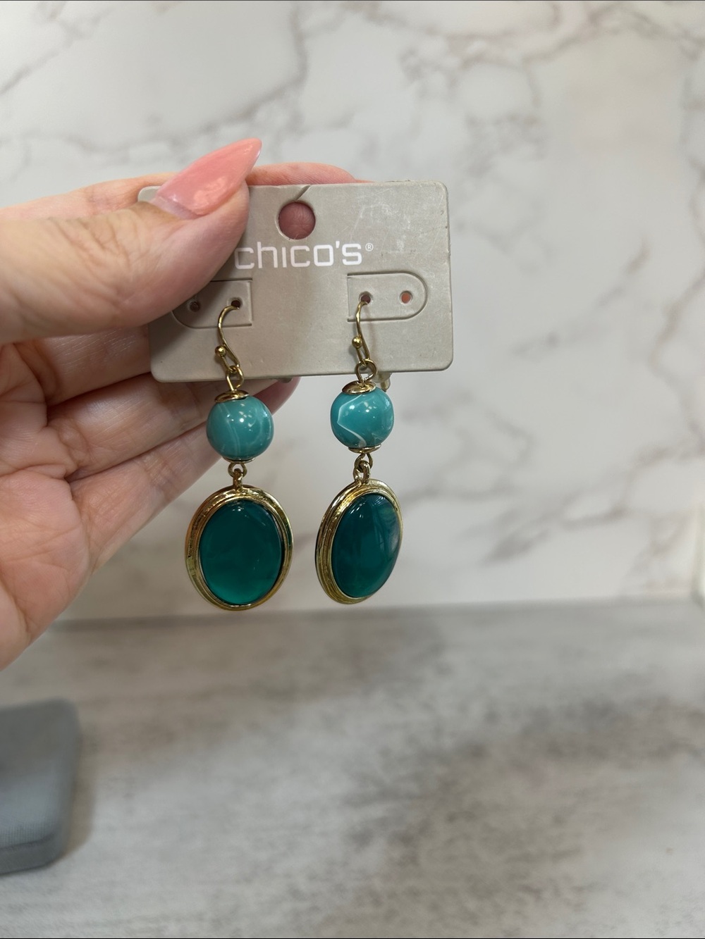 Chico's Teal Acrylic Drop Earrings - Picture 2 of 5